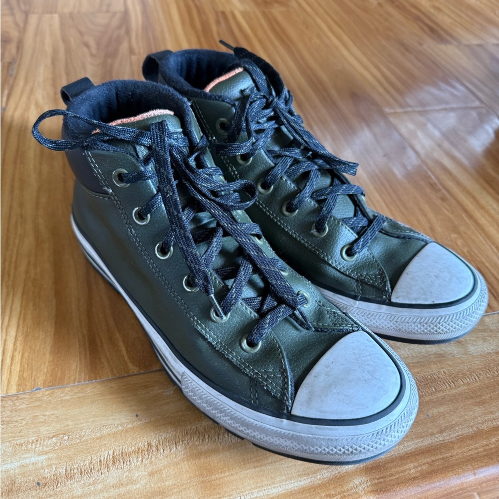 Leather Green High-Top Sneakers